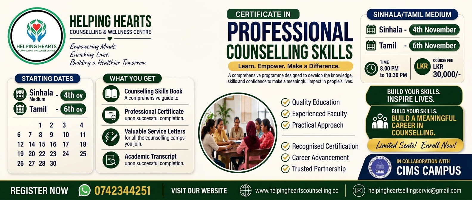 Helping Hearts Counselling & Wellness Centre - Certificate in Professional Counselling Skills